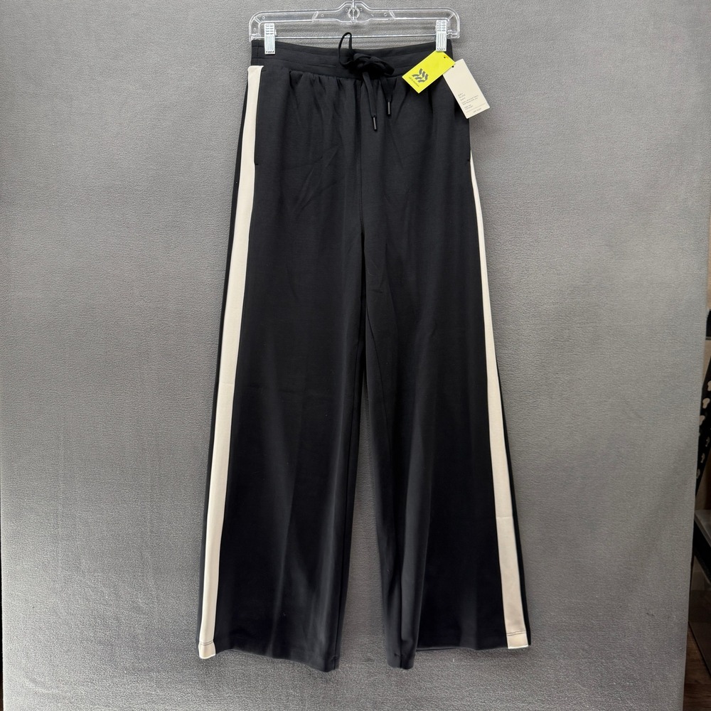 All in Motion Wide Leg Pants Womens Small Airy Sleek Black Side Stripe NWT